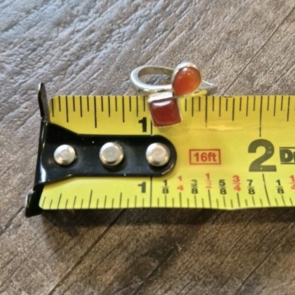 Vintage Sterling Silver Double Carnelian Ring, Size 7 - Picture 8 of 9